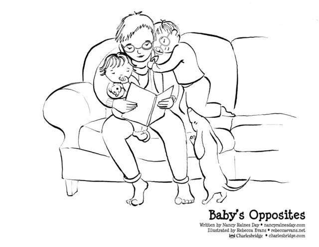 Coloring page of dad reading to children