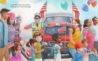 Parade illustration with American flags